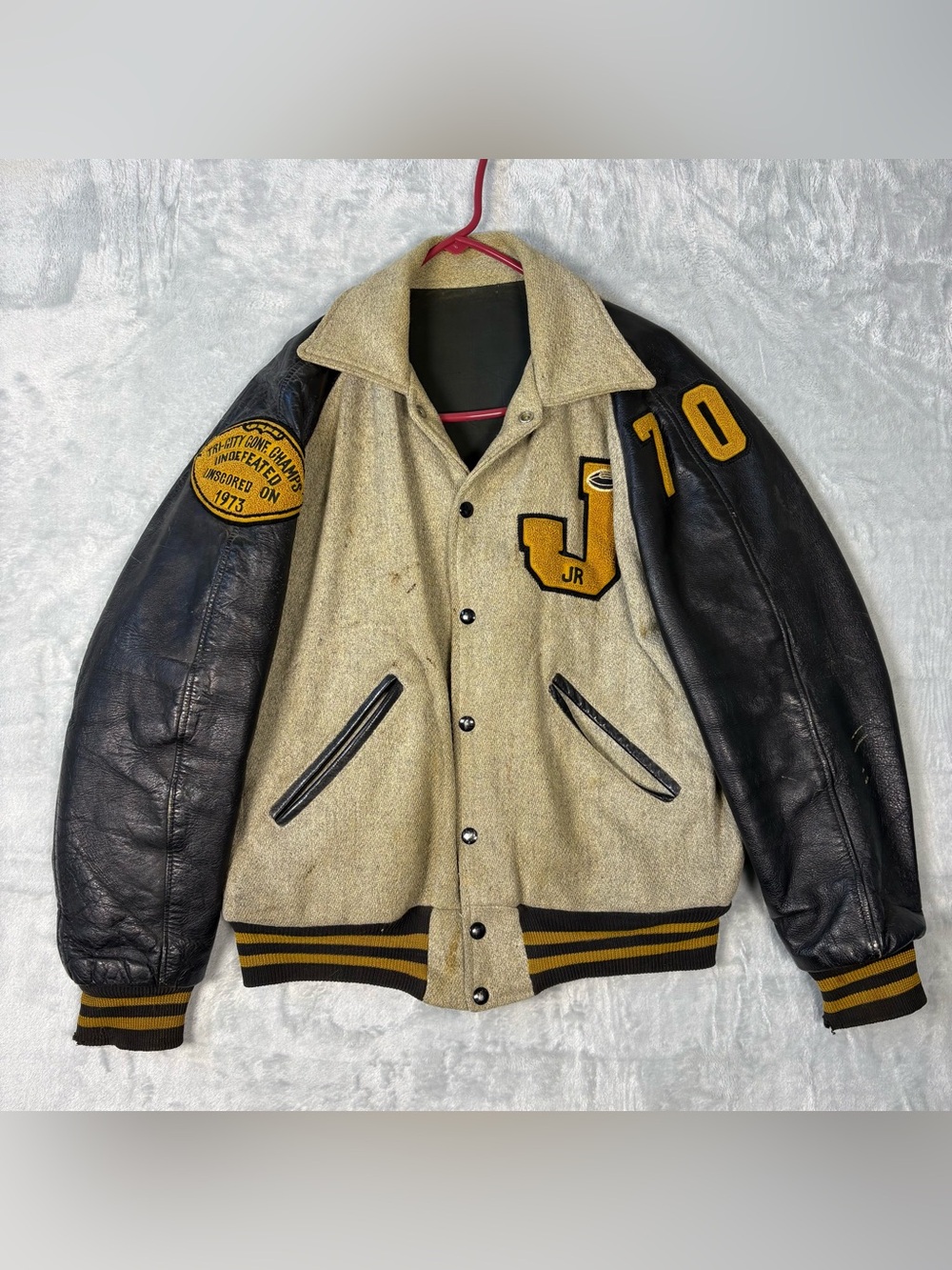 Vintage 1973 Letterman Varsity Jacket Football L 23x26 Undefeated Needs Cleaned